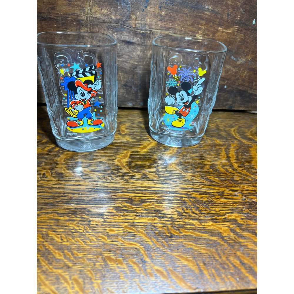 McDonalds Disney 2000 Celebration Mickey Mouse Glass Tumblers Set of 2 Vintage